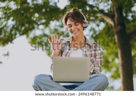 Similar – Image, Stock Photo Woman sitting near waving sea