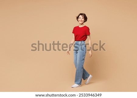 Similar – Image, Stock Photo Attractive young girl wearing a yellow T-shirt