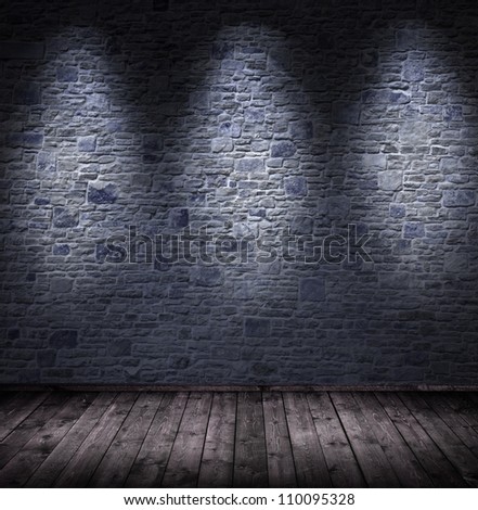 dark interior room with 3 spots