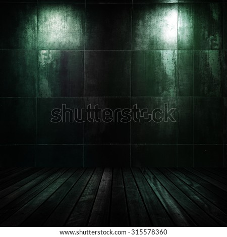 dark interior room with two spots.