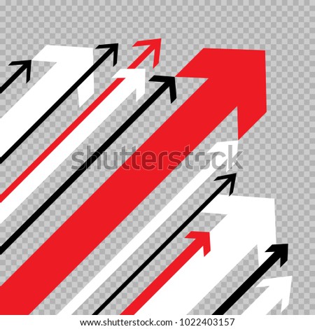 Different arrows move up to success on transparent background. Business growth abstract arrow sign flat illustration