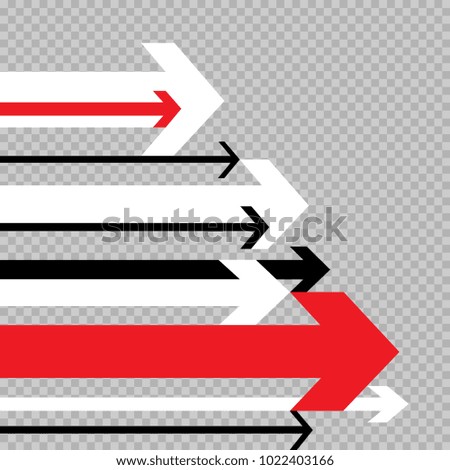 Different arrows move forward to success on transparent background. Business growth abstract arrow sign flat illustration