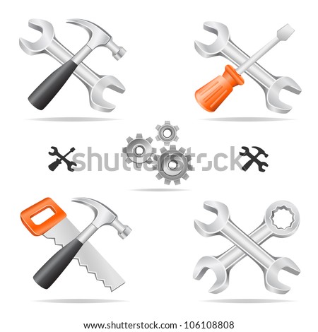  The tools icon set cross with each other isolated on a white background