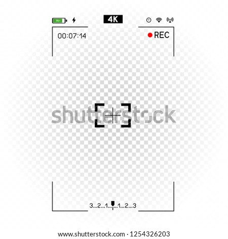 Camera vertical viewfinder template. 4K resolution video rec frame on white background. Record video snapshot photography