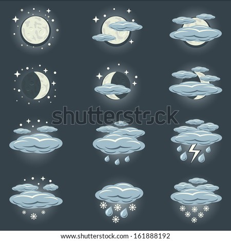 A collection of icons that show night weather