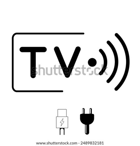 Broadcast TV USB cable WiFi sign symbol icon isolated on white background