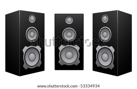 The black 3d speakers isolated on the white background