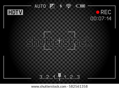 Camera viewfinder rec on transparent black background. Record video snapshot photography