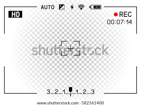 Camera viewfinder rec on transparent white background. Record video snapshot photography