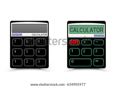 Turn on and off black calculator icon with shadow on white background. Modern count tool