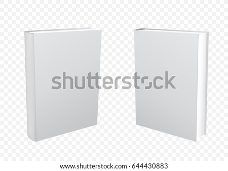 Standing closed white paper book on transparent background. Empty cover template. Education literature symbol. Author writer show product