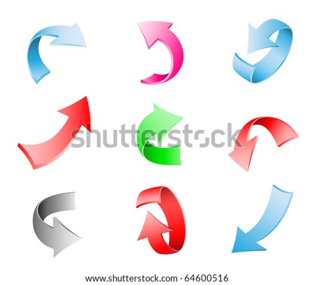 Different multi-colored 3d arrows isolated on the white background