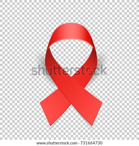 Red ribbon solidarity awareness symbol with shadow on transparent background
