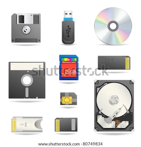 Digital data devices icon set isolated on the white background