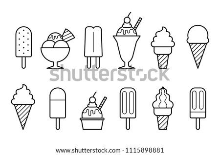 Ice cream outline icons set, Simple flat design isolated on white background, Vector illustration