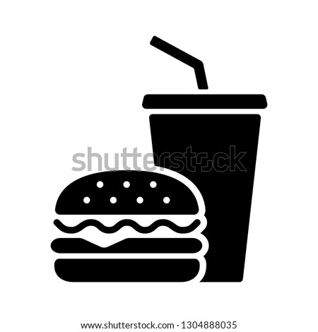 Hamburger and soft drink cup, Fast food icon, Silhouette flat design on white background, Vector illustration