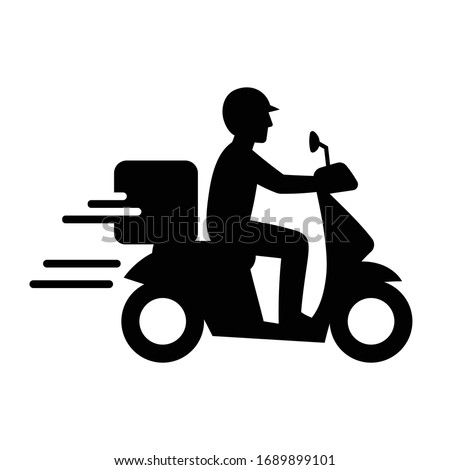 Shipping fast delivery man riding motorcycle icon symbol, Pictogram flat design for apps and websites, Isolated on white background, Vector illustration