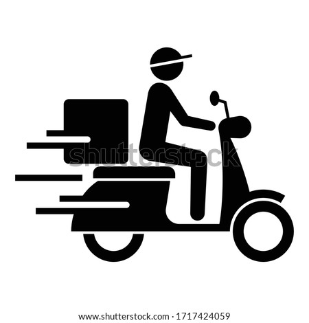 Shipping fast delivery man riding motorcycle icon symbol, Pictogram flat design for apps and websites, Isolated on white background, Vector illustration