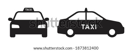 Taxi car silhouette icons, front and side view flat pictogram designs, Vector illustration.