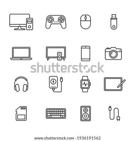 Electronic Devices icons, Set of gadget symbol, Simple line design for application, UI, websites and decoration, Vector illustration