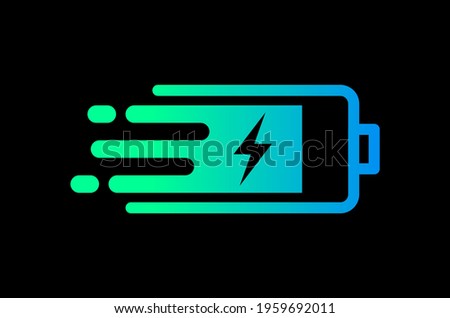 Fast charging battery status, Electric charge icon, Power energy indicator concept, Isolated on black background, Vector illustration