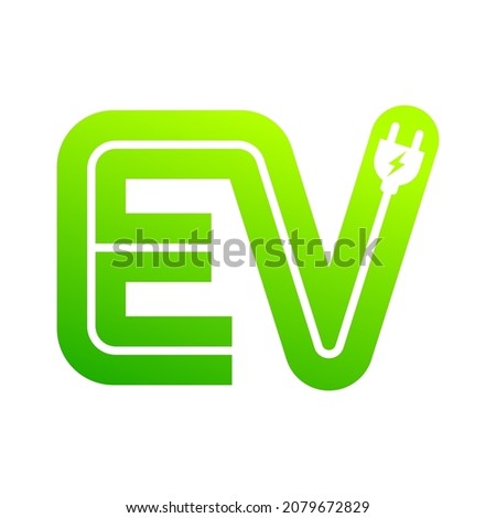 EV with plug icon symbol, Electric vehicle, Charging point logotype, Eco friendly vehicle concept, Vector illustration