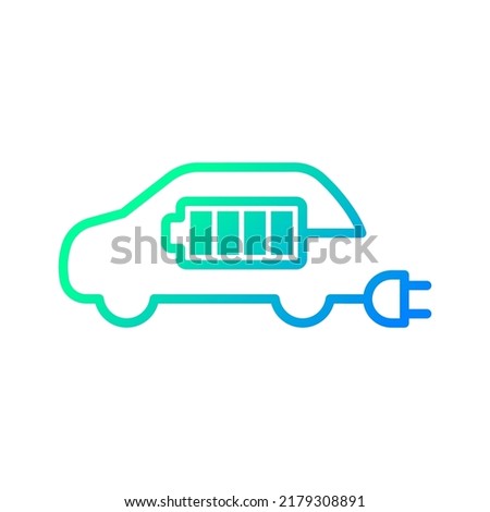 Battery indicator charging level with plug icon in electric car shape, EV car, Green hybrid vehicles logotype, Eco friendly vehicle concept, Vector illustration