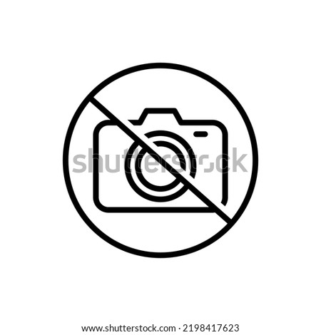 No photography, No camera sign, Taking pictures not allowed, Prohibition symbol sticker for area places, Isolated on white background, Thin line design vector illustration