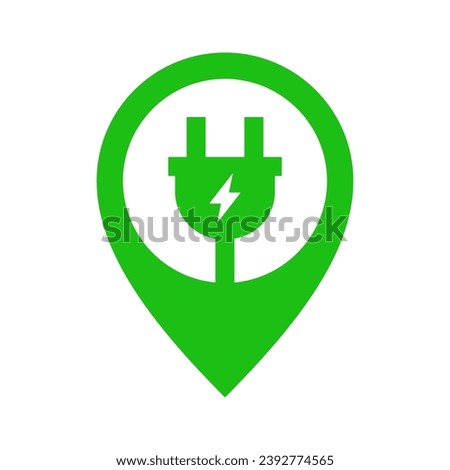 Electric car charge station map pointer, EV charging point GPS pin, Vector illustration