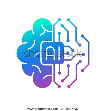 AI brain circuit board icon, Artificial intelligence technological chip, Vector illustration