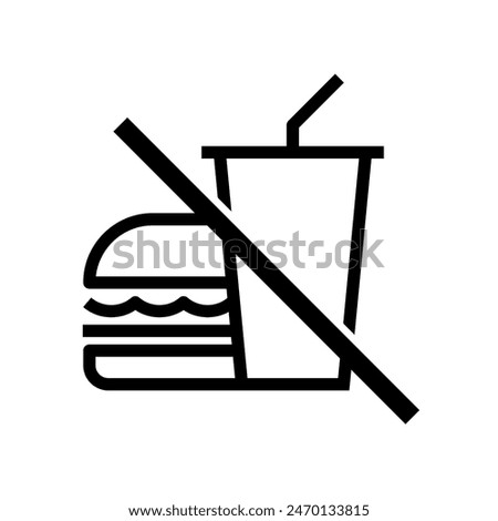 No eating or drinking sign, Prohibition symbol sticker for public places, Isolated on white background, Flat design vector illustration