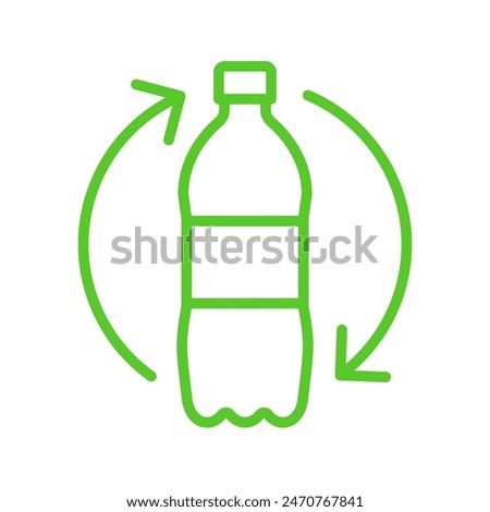 Recycle plastic logo icon, Arrows pet bottle shape recycling sign, Reusable ecological preservation concept, Pictogram flat design, Isolated on white background, Vector illustration