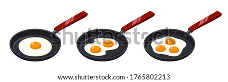 Fried eggs on frying pan. Isometric vector illustration. Isolated on white background 商業照片 © 