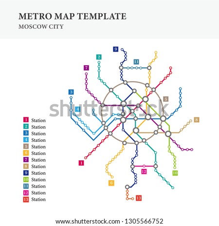 Metro/subway map design template, city transportation - Moscow City