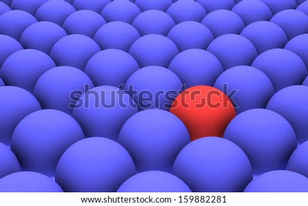 One red ball between blue balls.