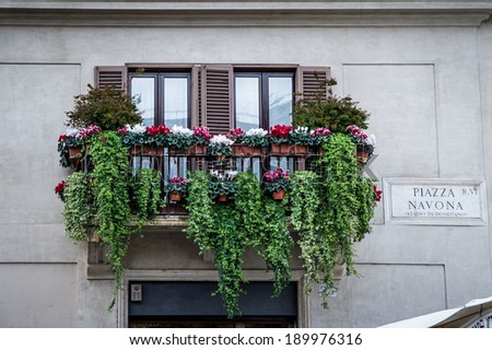 window and balcony with flowers in the beautiful house