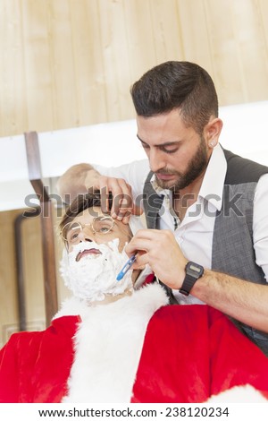 santa claus cut beard from his personal barber