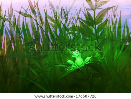 Frog Prince on grass background