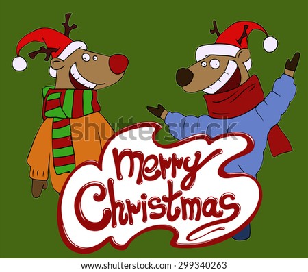 Christmas Greeting Card Illustrating Two Funny Deers Stock Vector Illustration 299340263