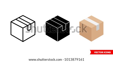 Box icon of 3 types: color, black and white, outline. Isolated vector sign symbol.