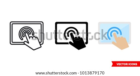 Touch screen icon of 3 types: color, black and white, outline. Isolated vector sign symbol.