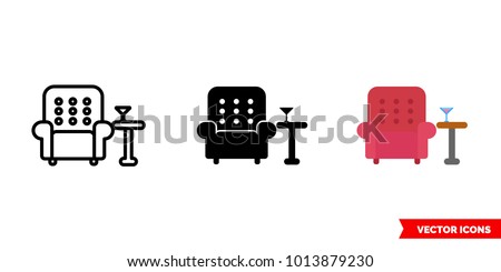 Lounge icon of 3 types: color, black and white, outline. Isolated vector sign symbol.