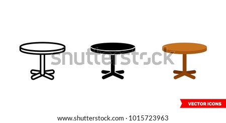 Circle table icon of 3 types: color, black and white, outline. Isolated vector sign symbol.