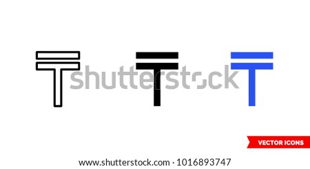 Kazakhstan tenge icon of 3 types: color, black and white, outline. Isolated vector sign symbol.