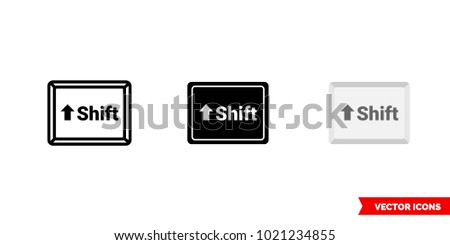 Shift button icon of 3 types: color, black and white, outline. Isolated vector sign symbol.