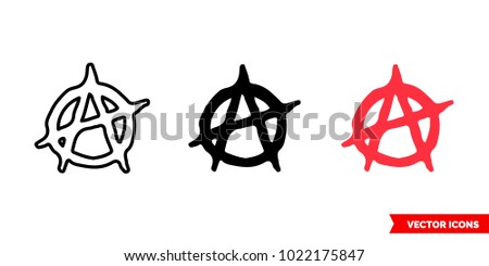 Anarchy symbol icon of 3 types: color, black and white, outline. Isolated vector sign symbol.