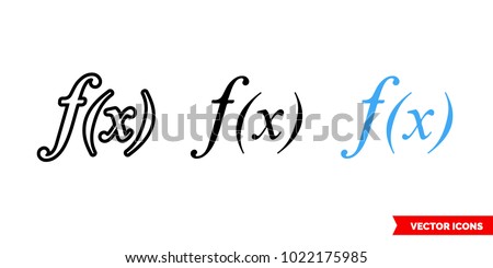 Function symbol icon of 3 types: color, black and white, outline. Isolated vector sign symbol.