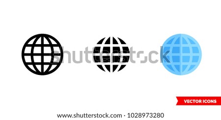 Global symbol icon of 3 types: color, black and white, outline. Isolated vector sign symbol.