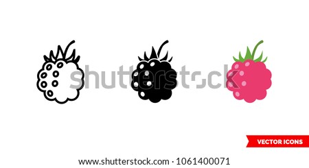 Raspberry icon of 3 types: color, black and white, outline. Isolated vector sign symbol.