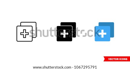 Duplicate icon of 3 types: color, black and white, outline. Isolated vector sign symbol.